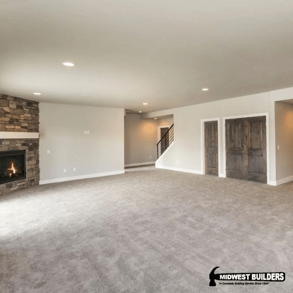 Image of a finished basement, and example of basement finishing and remodeling by Midwest Builders. 